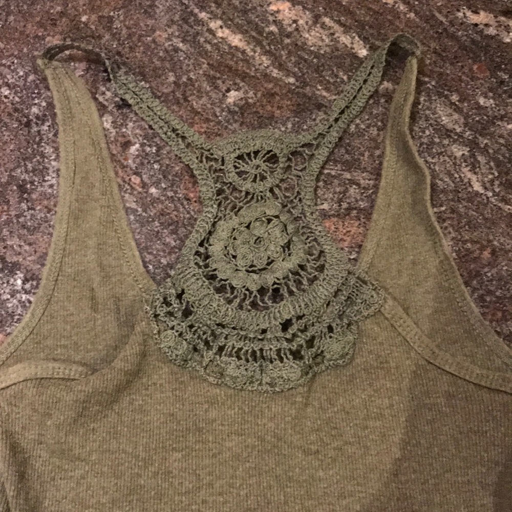 Green Ribbed Lace Back Racerback Tank - Picture 2 of 2